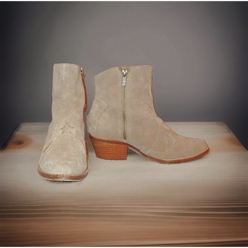 Joie Western Frontier Boots Womens 6 36.5 Stars Suede Leather Neutral Minimalist